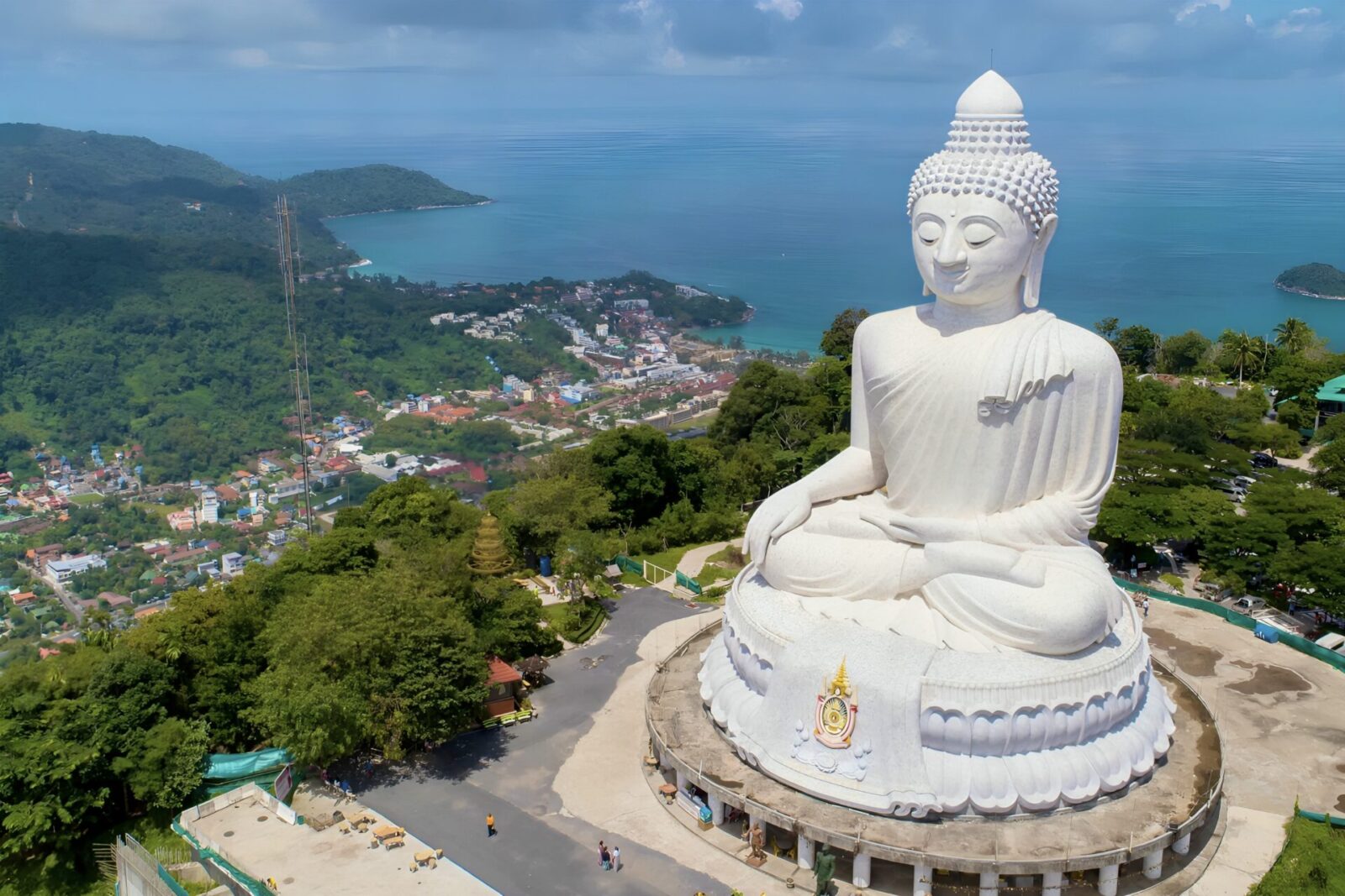 Large white marble Big Buddha statue overlooking southern Phuket