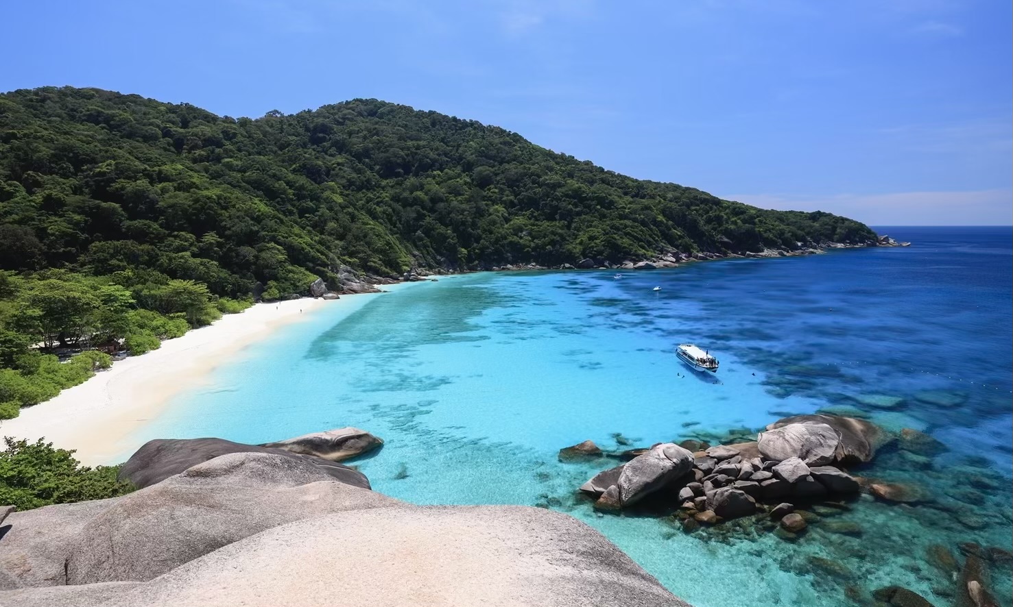 White sandy beach and clear blue water at Similan Islands near Phuket