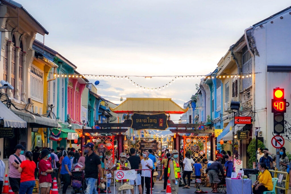 Sunday Walking Street market with local food and handmade products in Old Phuket Town